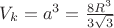 $V_k=a^3=\frac{8R^3}{3\sqrt3}$