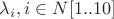$\lambda_{i}, i \in N[1..10]$