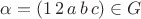 $\alpha = (1\,2\,a\,b\,c) \in G$