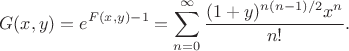 $$G(x,y) = e^{F(x,y)-1} = \sum_{n=0}^{\infty} \frac{(1+y)^{n(n-1)/2}x^n}{n!}.$$