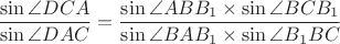 $${{\sin\angle DCA}\over{\sin\angle DAC}}={{\sin\angle ABB_1\times\sin\angle BCB_1}\over{\sin\angle BAB_1\times\sin\angle B_1BC}}$$