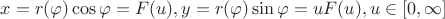 $x=r(\varphi)\cos\varphi=F(u), y=r(\varphi)\sin\varphi=uF(u), u\in\left[0,\infty\right]$