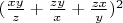 $(\frac{xy}{z}+\frac{zy}{x}+\frac{zx}{y})^2$