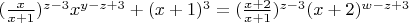 $(\frac{x}{x+1})^{z-3}x^{y-z+3}+(x+1)^3= (\frac{x+2}{x+1})^{z-3}(x+2)^{w-z+3}$