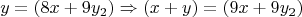 $$y=(8x+9y_2)\Rightarrow (x+y)=(9x+9y_2)$$