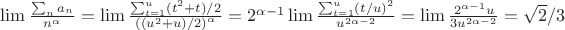 $\lim\frac{\sum_n a_n}{n^\alpha}=\lim\frac{\sum_{t=1}^u (t^2+t)/2}{\left((u^2+u)/2\right)^\alpha}=2^{\alpha-1}\lim\frac{\sum_{t=1}^u (t/u)^2}{u^{2\alpha-2}}=\lim\frac{2^{\alpha-1}u}{3u^{2\alpha-2}}=\sqrt{2}/3$