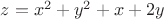 $z=x^2+y^2+x+2y$