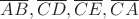 $\overline{AB},\overline{CD},\overline{CE},\overline{CA}$