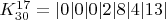 $ K_{30}^{17}= |0|0|0|2|8|4|13|$
