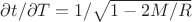 $\partial t/\partial T=1/\sqrt{1-2M/R}$
