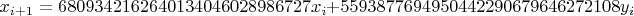 $$x_{i+1}=6809342162640134046028986727x_i+5593877694950442290679646272108y_i$$