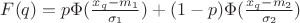 $F(q)=p\Phi(\frac{x_q-m_1}{\sigma_1})+(1-p)\Phi(\frac{x_q-m_2}{\sigma_2})$