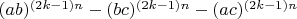 $(ab)^{(2k-1)n}-(bc)^{(2k-1)n}-(ac)^{(2k-1)n}$