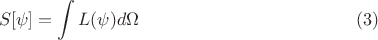 $$ S[\psi]=\int L(\psi) d\Omega \eqno{(3)}$$