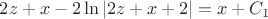 $$2z+x-2 \ln|2z+x+2| = x + C_{1}$$ $$2z+x-2 \ln|2z+x+2| = x + C_{1}$$