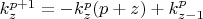 $k_z^{p+1} = -k_{z}^p (p+z) + k_{z-1}^{p}$