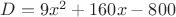 $D=9x^2+160x-800$