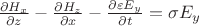 $\frac{\partial H_x}{\partial z}-\frac{\partial H_z}{\partial x}-\frac{\partial \varepsilon E_y}{\partial t} =\sigma E_y $