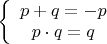 $ \left\{ \begin{array}{cc} p+q=-p \\ p\cdot q=q\end{array} $