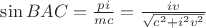 $\sin BAC =  \frac{p i}{m c} = \frac{i v}{\sqrt{c^2 + i^2 v^2}}$