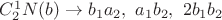 $C^1_2N(b) \to b_1a_2,~a_1b_2,~2b_1b_2$