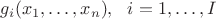 $g_i(x_1,\dots,x_n), ~~ i=1, \dots, I$