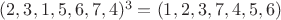 $(2,3,1,5,6,7,4)^3=(1,2,3,7,4,5,6)$