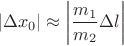 $$|\Delta x_0|\approx\left\lvert\frac{m_1}{m_2}\Delta l\right\rvert$$