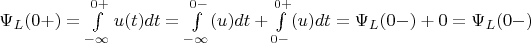 $\Psi_L(0+) = \int\limits_{-\infty}^{0+}u(t)dt = \int\limits_{-\infty}^{0-}(u)dt + \int\limits_{0-}^{0+}(u)dt = \Psi_L(0-) + 0 =  \Psi_L(0-)$