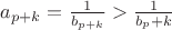 $a_{p+k}=\frac 1{b_{p+k}}>\frac 1{b_p+k}$