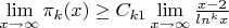 \lim \limits_{x \to \infty} {\pi_k (x)} \geq C_{k1} \lim \limits_{x \to \infty} {\frac {x-2} {ln^k x}}