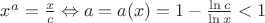 $x^a=\frac{x}{c}\Leftrightarrow a=a(x)=1-\frac{\ln c}{\ln x}<1$