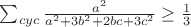 \sum_{cyc} \frac{a^2}{a^2+3b^2+2bc+3c^2} \ge \frac13