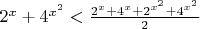 $2^x+4^{x^2}<\frac{2^x+4^x+2^{x^2}+4^{x^2}}{2}$