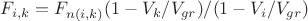 $F_{i,k}=F_{n(i,k)}(1-V_k/V_{gr})/(1-V_i/V_{gr})$