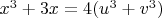 $x^3 + 3x = 4 (u^3 + v^3)$