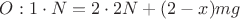 $O:1\cdot N=2\cdot 2N+(2-x)mg$