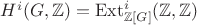 $H^i(G,\mathbb Z)=\mathrm{Ext}^i_{\mathbb Z[G]}(\mathbb Z,\mathbb Z)$