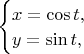 $
\begin{cases}
x=\cos t,\\
y=\sin t,
\end{cases}
$