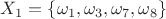 $X_1=\{\omega_1,\omega_3,\omega_7,\omega_8\}$