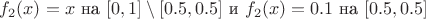 $f_2(x) = x$ на $[0, 1] \setminus [0.5, 0.5]$ и $f_2(x) = 0.1$ на $[0.5, 0.5]$