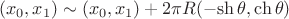 $$(x_0,x_1)\sim (x_0,x_1) + 2\pi R (-\mathrm{sh}\,\theta,\mathrm{ch}\,\theta)$$