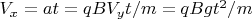 $V_x=at=qBV_yt/m=qBgt^2/m$