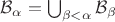 $\mathcal{B}_\alpha = \bigcup_{\beta < \alpha} \mathcal{B}_\beta$