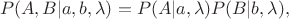 $$P(A, B|a, b, \lambda) = P(A|a, \lambda)P(B|b, \lambda),$$