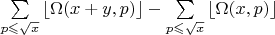 $\sum\limits_{p\leqslant \sqrt{x}} \left\lfloor \Omega(x+y,p)\right\rfloor- \sum\limits_{p\leqslant \sqrt{x}} \left\lfloor\Omega(x,p)\right\rfloor$