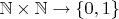 $\mathbb{N} \times \mathbb{N} \to \{0,1\}$