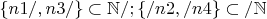 $\left\lbrace n1/,n3/\right\rbrace\subset\mathbb{N}/; \left\lbrace /n2,/n4\right\rbrace\subset/\mathbb{N}$