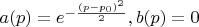 $a(p)=e^{-\frac{(p-p_0)^2}{2}}, b(p)=0$