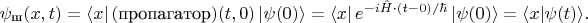 $\psi_\text{ш}(x,t)=\langle x|\,(\text{пропагатор})(t,0)\,|\psi(0)\rangle=\langle x|\,e^{-i\hat{H}\cdot(t-0)/\hbar}\,|\psi(0)\rangle=\langle x|\psi(t)\rangle.$